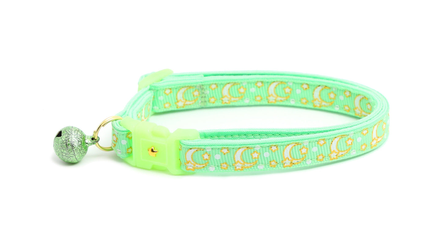 Gold Moons and Stars on Mint Green Cat Collar