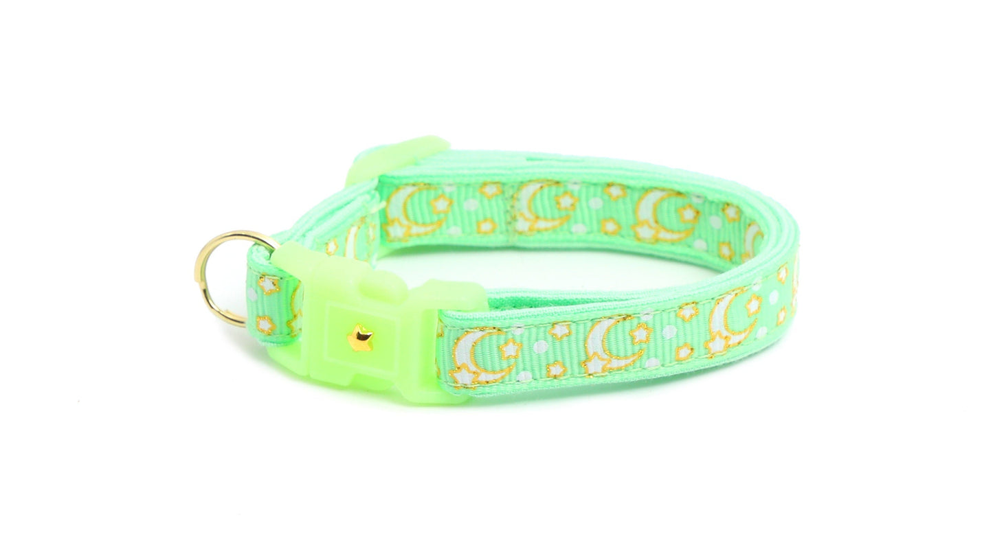 Gold Moons and Stars on Mint Green Cat Collar