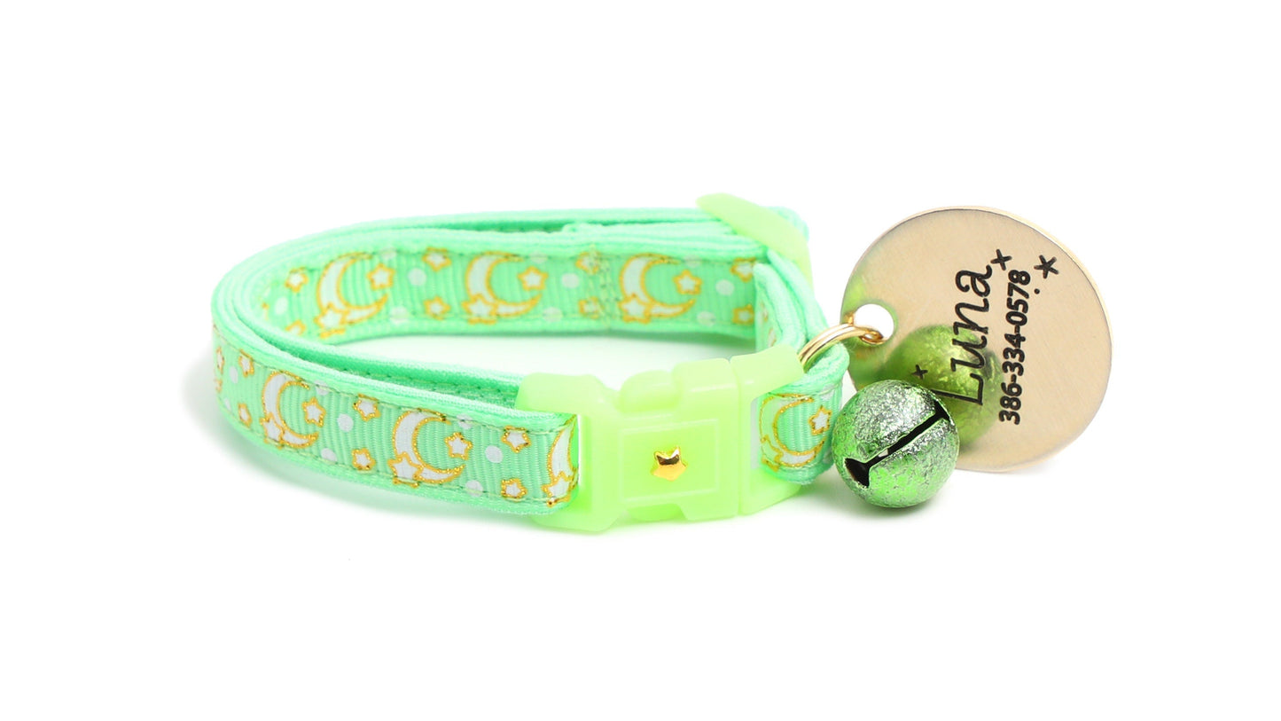 Gold Moons and Stars on Mint Green Cat Collar