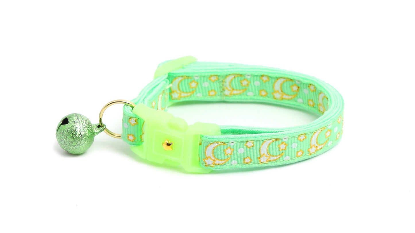 Gold Moons and Stars on Mint Green Cat Collar