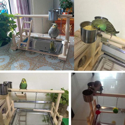 Wooden Avian Oasis: Small Cockatiel Floor Parrot Standing Stand