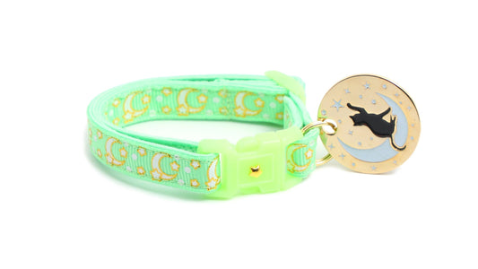 Gold Moons and Stars on Mint Green Cat Collar