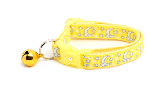 Silver Moons and Stars on Yellow Cat Collar